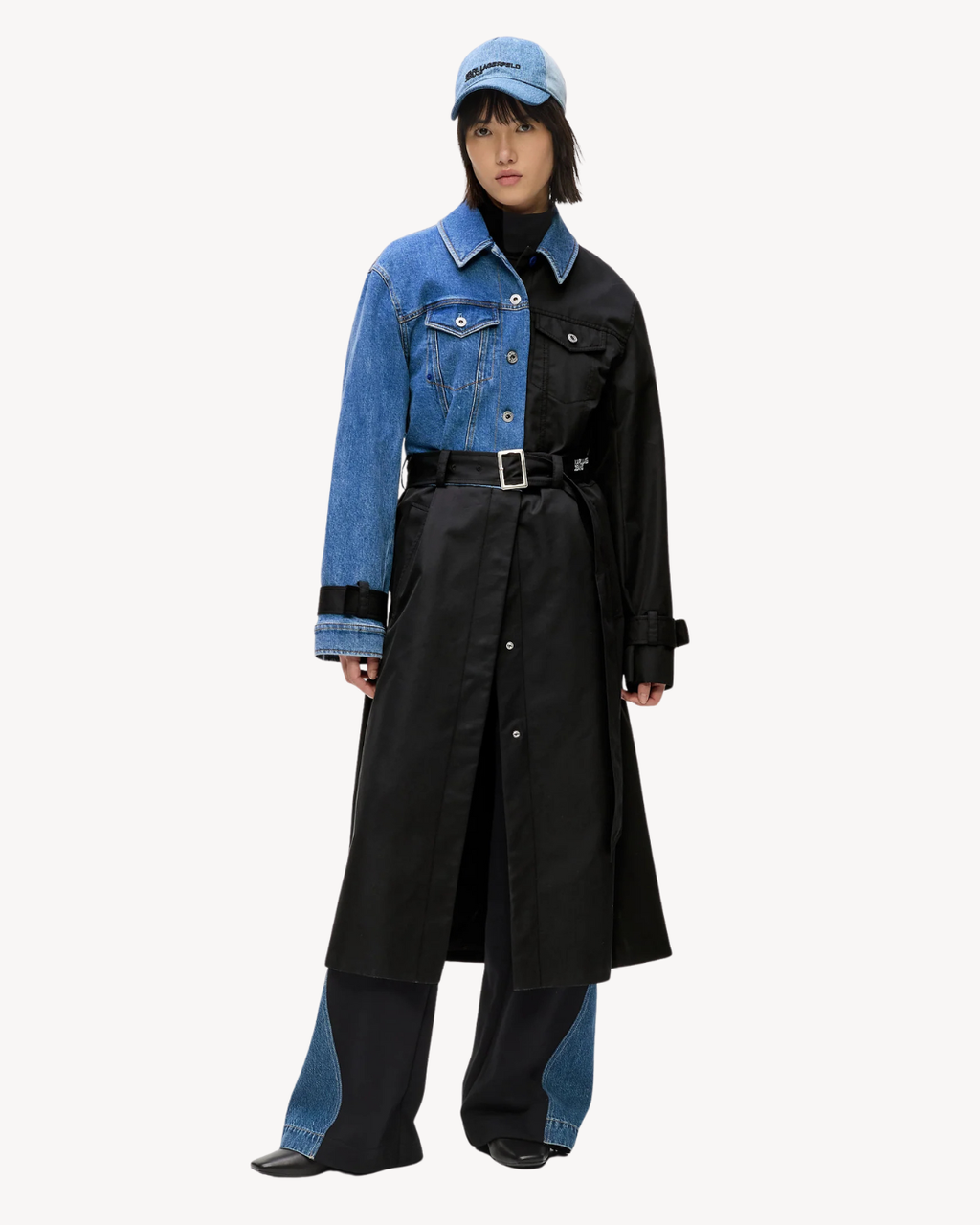 Karl Lagerfeld Jeans - Mixed Material Trench - Washed Blue-Black