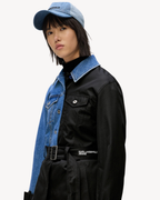 Karl Lagerfeld Jeans - Mixed Material Trench - Washed Blue-Black