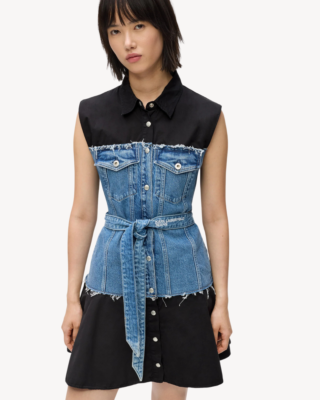 Karl Lagerfeld Jeans - Klj Mixed Material Dress - Washed Blue-Black