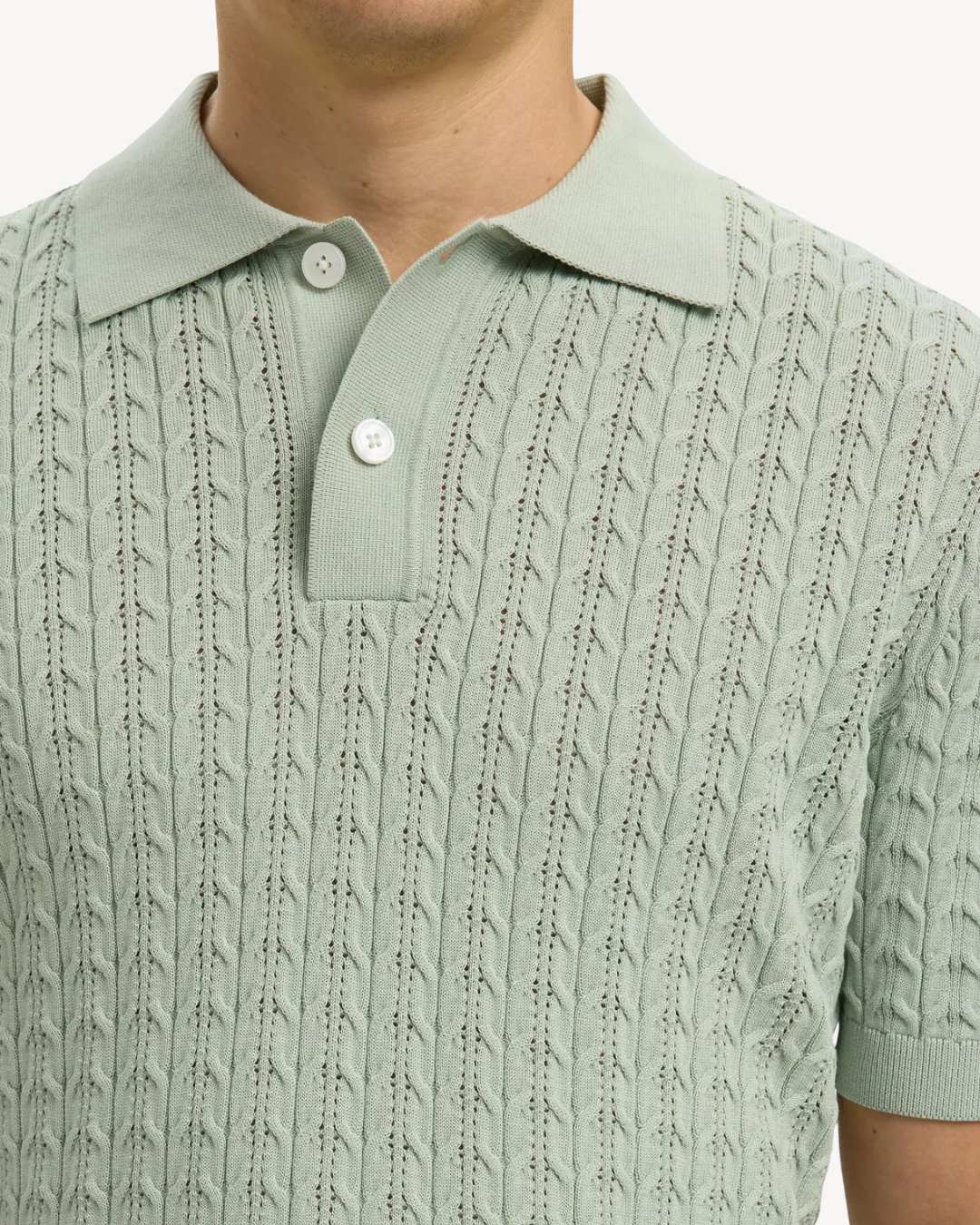 Selected Homme - Slhmattis SS Knit New Cable Polo - Aqua Gray