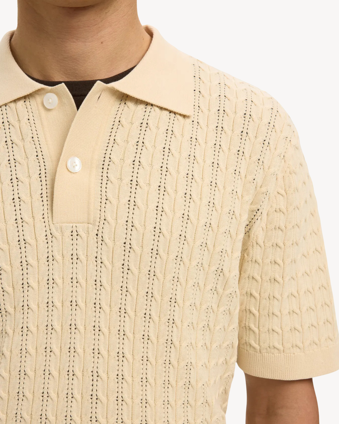 Selected Homme - Slhmattis SS Knit New Cable Polo - Beige