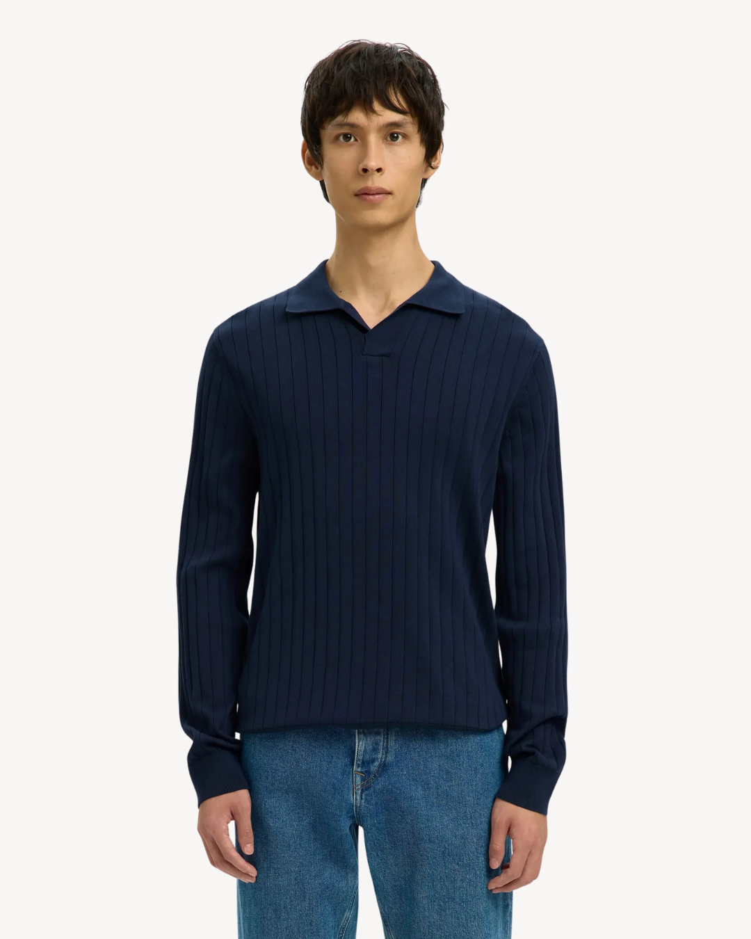 Selected Homme - Slhtorino SS Knit Open Stitch Polo - Blu