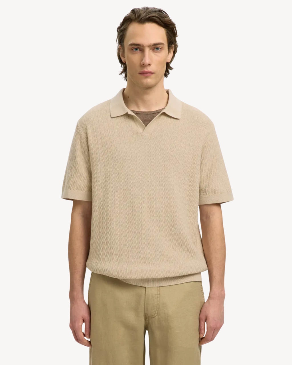 Selected Homme - Slhmattis SS Linen Blend Struc Open Polo - Oatmeal