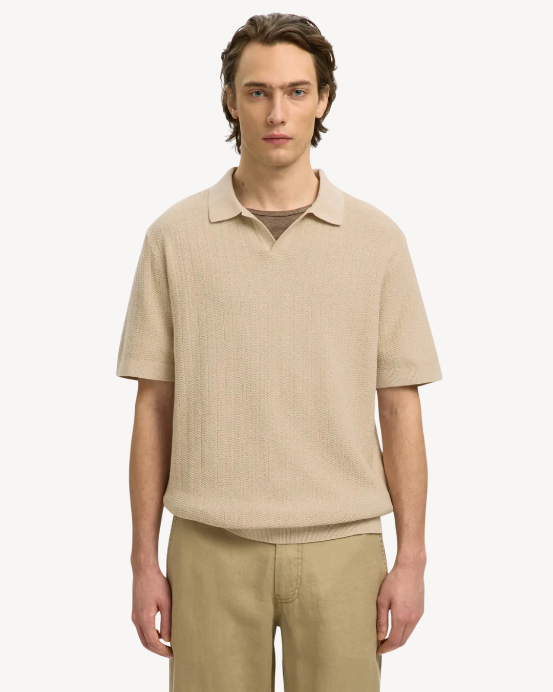 Selected Homme - Slhmattis SS Linen Blend Struc Open Polo - Oatmeal