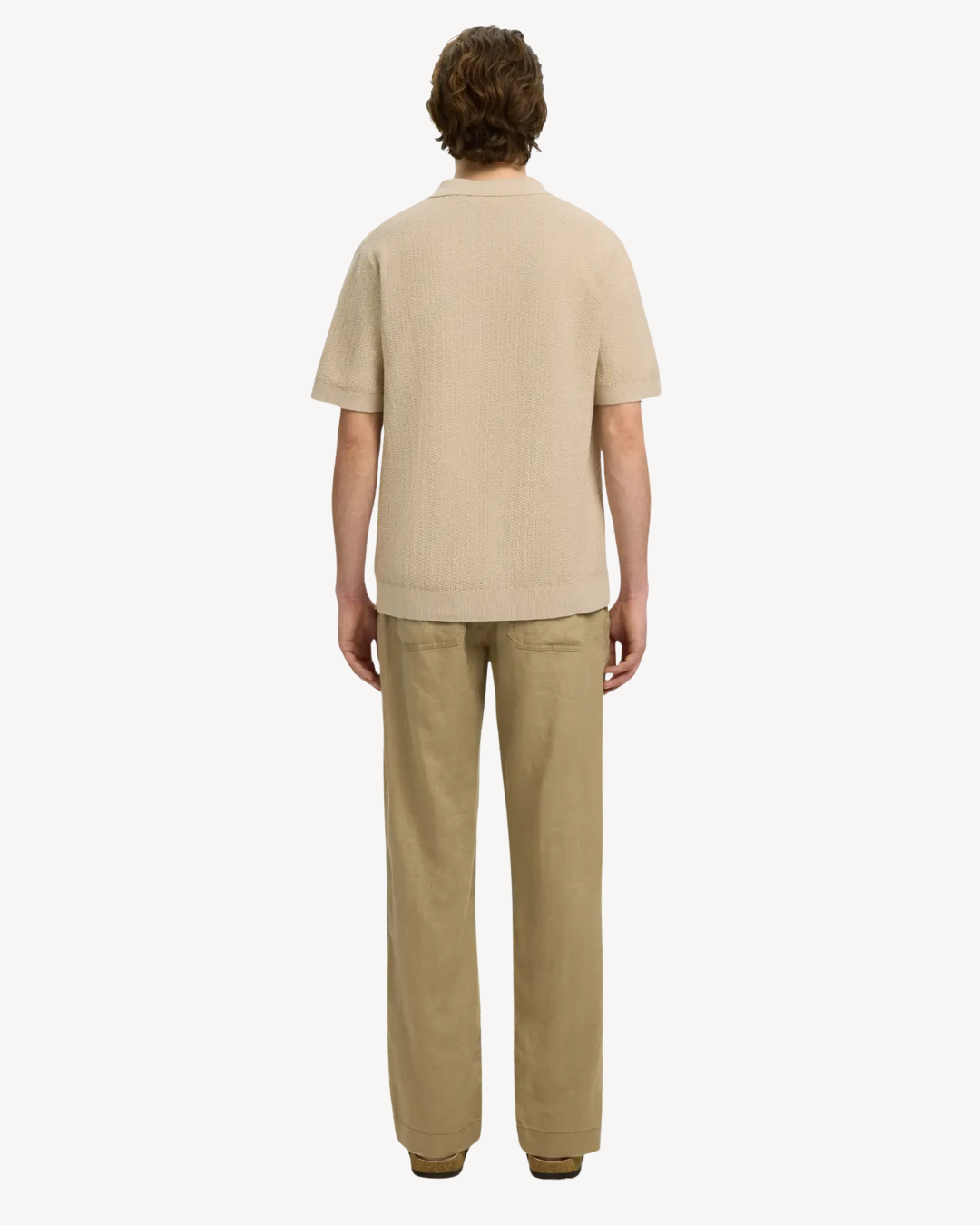 Selected Homme - Slhmattis SS Linen Blend Struc Open Polo - Oatmeal
