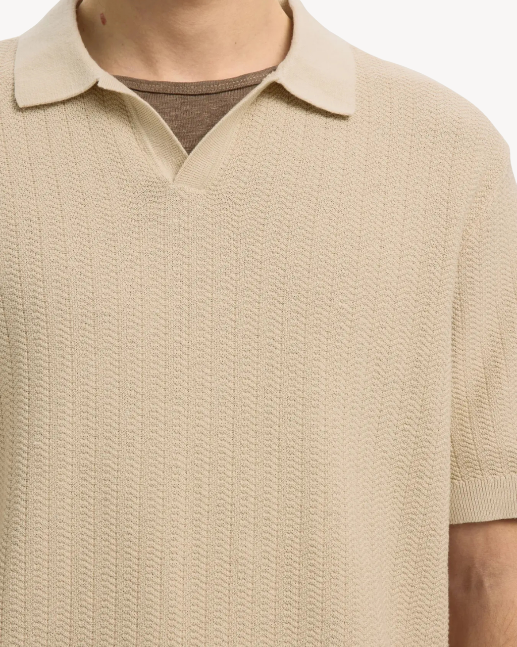Selected Homme - Slhmattis SS Linen Blend Struc Open Polo - Oatmeal