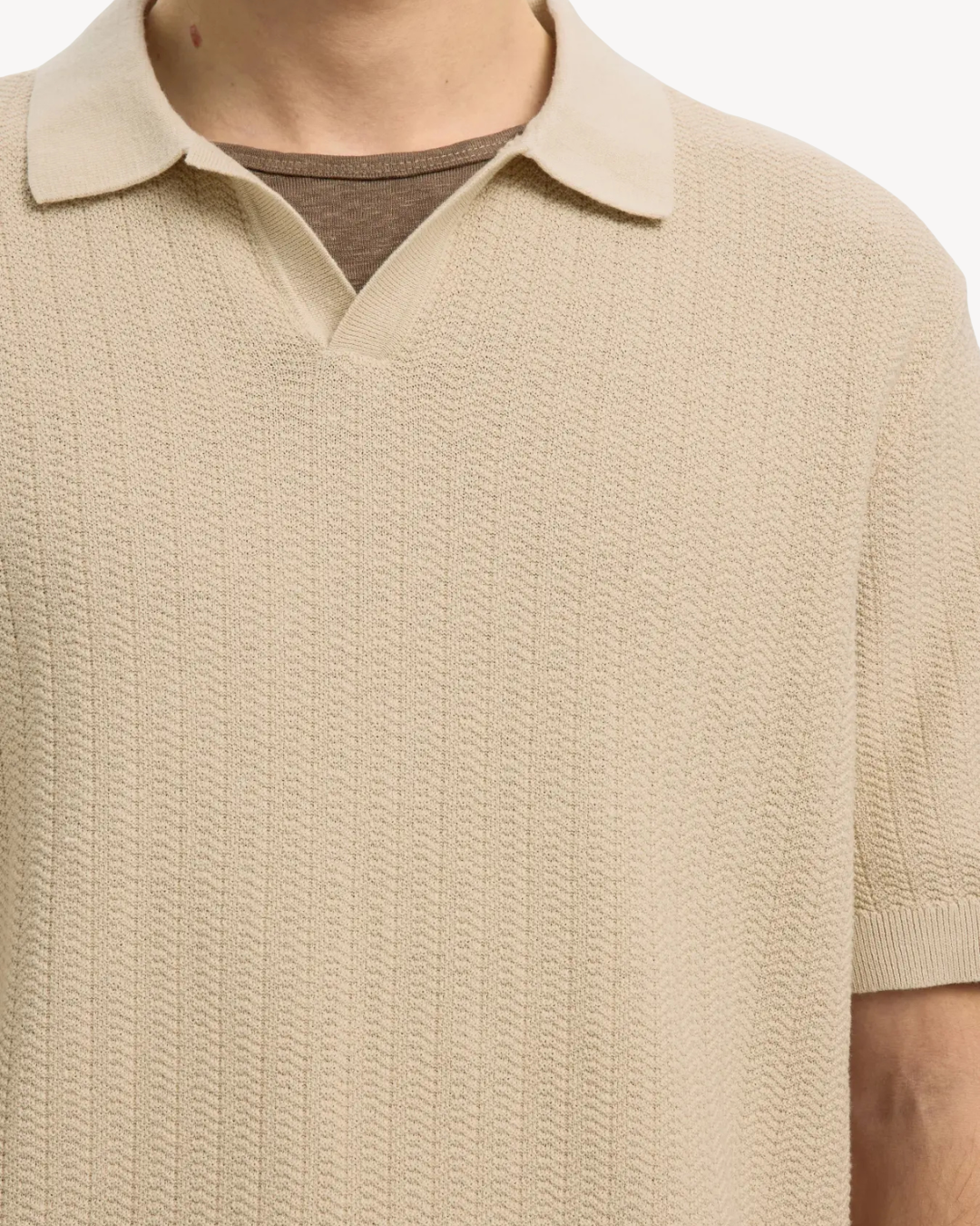 Selected Homme - Slhmattis SS Linen Blend Struc Open Polo - Oatmeal