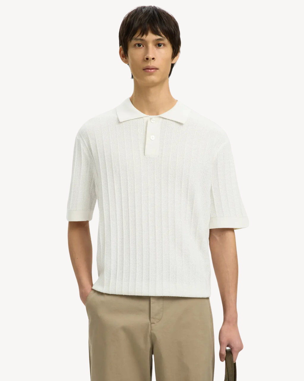 Selected Homme - Slhdane SS Knit Color Structure Polo - Egret