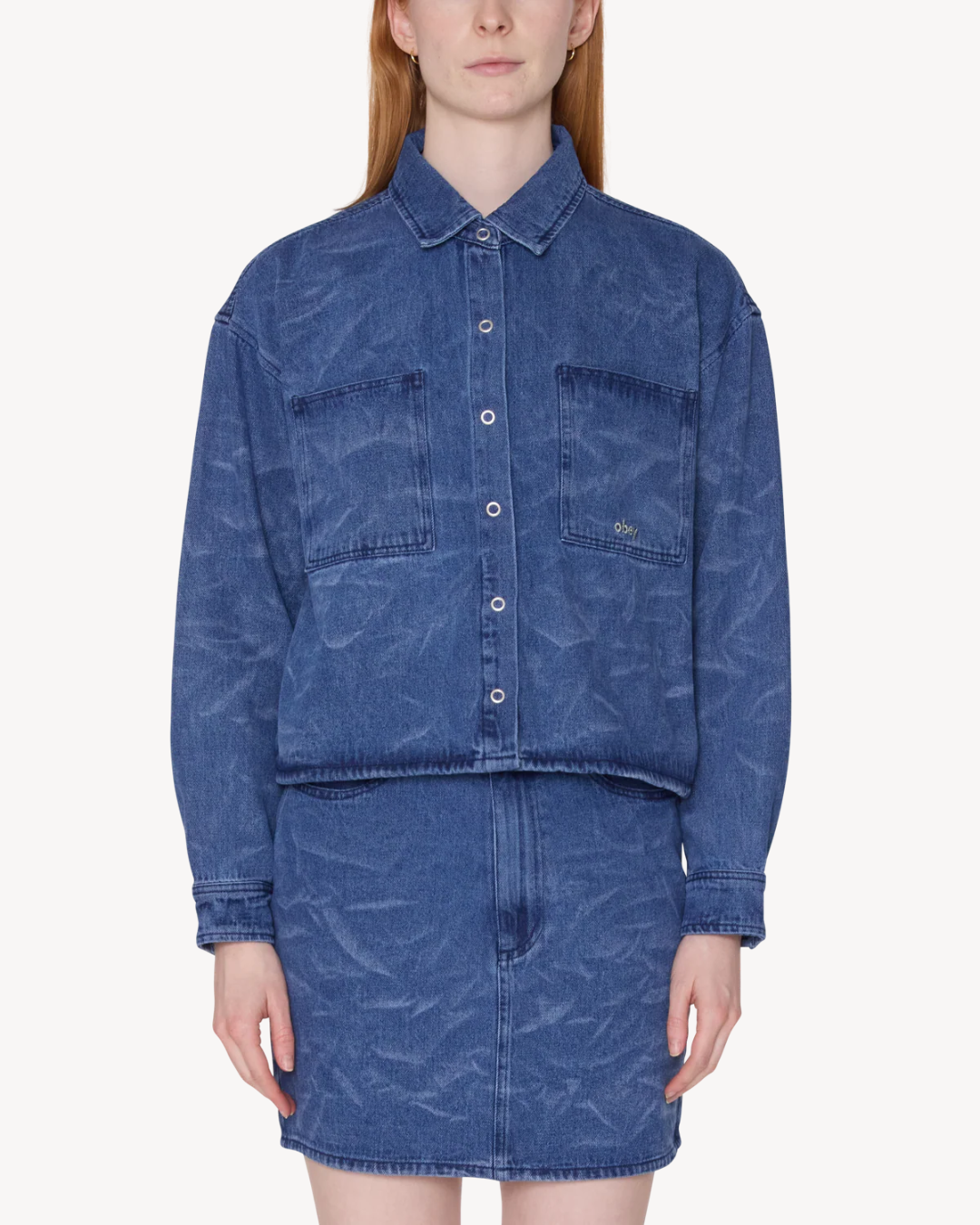 Obey - Trinity Wrinkle Denim Shirt - Stonewash Indigo