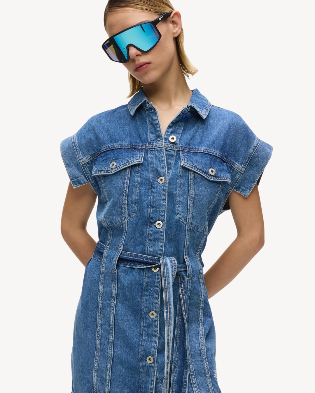 Karl Lagerfeld Jeans - KLJ Belted Denim Dress - Blu