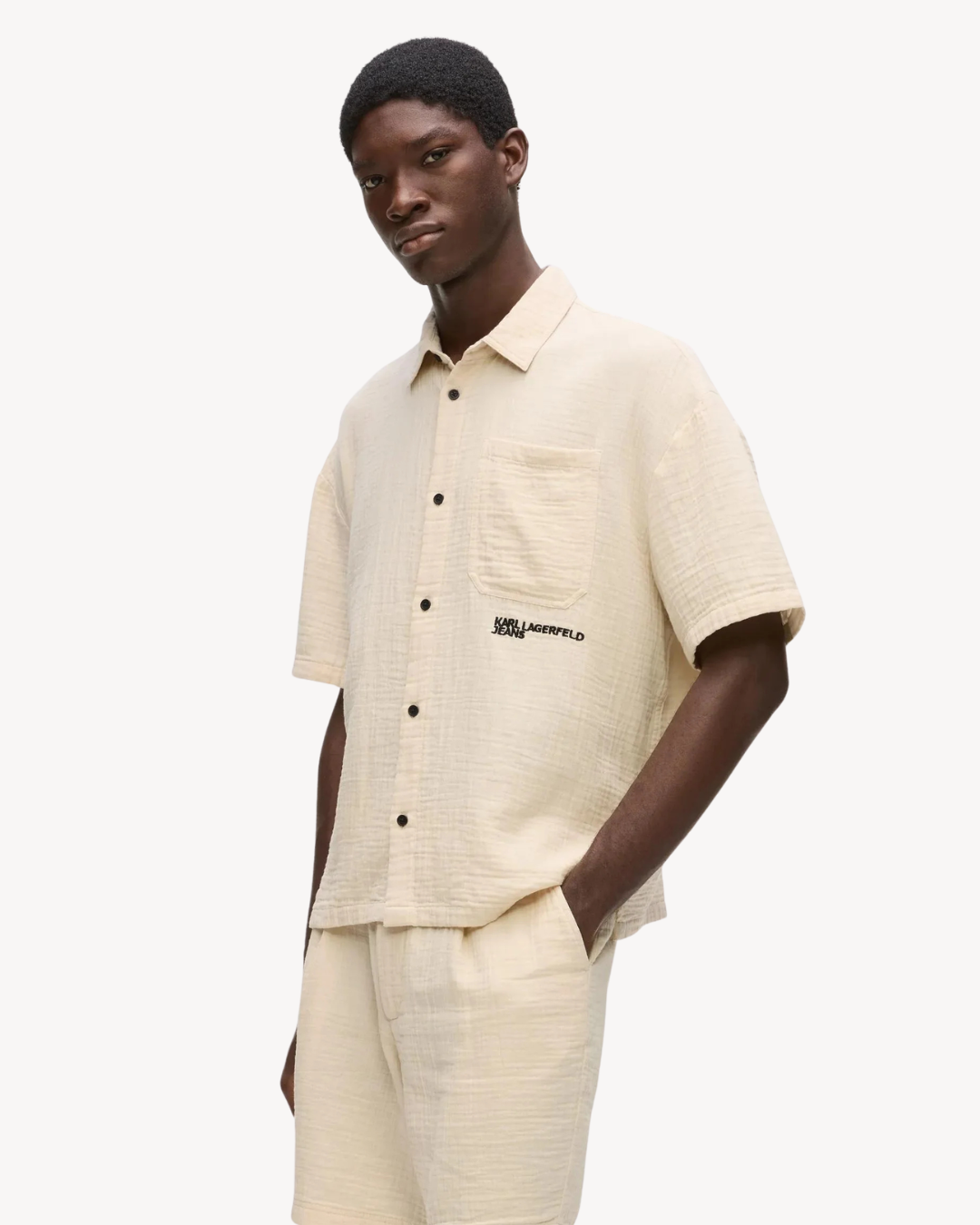 Karl Lagerfeld Jeans - KLJ SS Crinkled Shirt - Beige