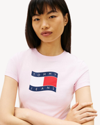 Tommy Jeans - Tjw Slim Wavy Flag Tee Ext - Rosa