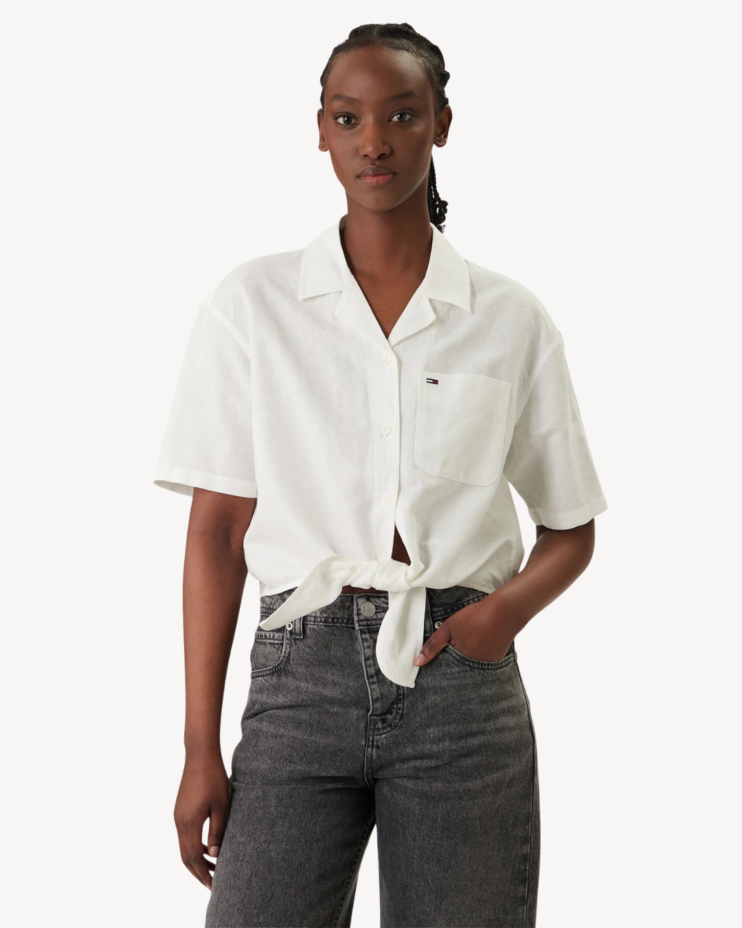 Tommy Jeans - Tjw Tie Front Linen Shirt - Ecru