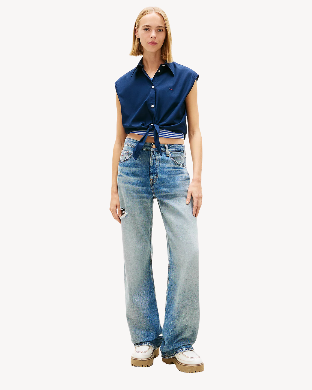 Tommy Jeans - Tjw Tie Front Poplin Shirt - Blu