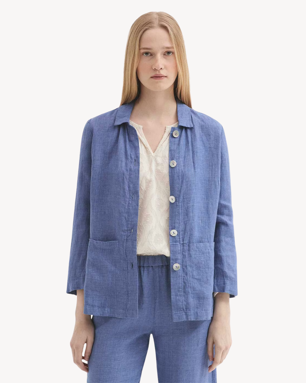 Nice Things - Fil-à-Fil Jacket - Shiny Blue