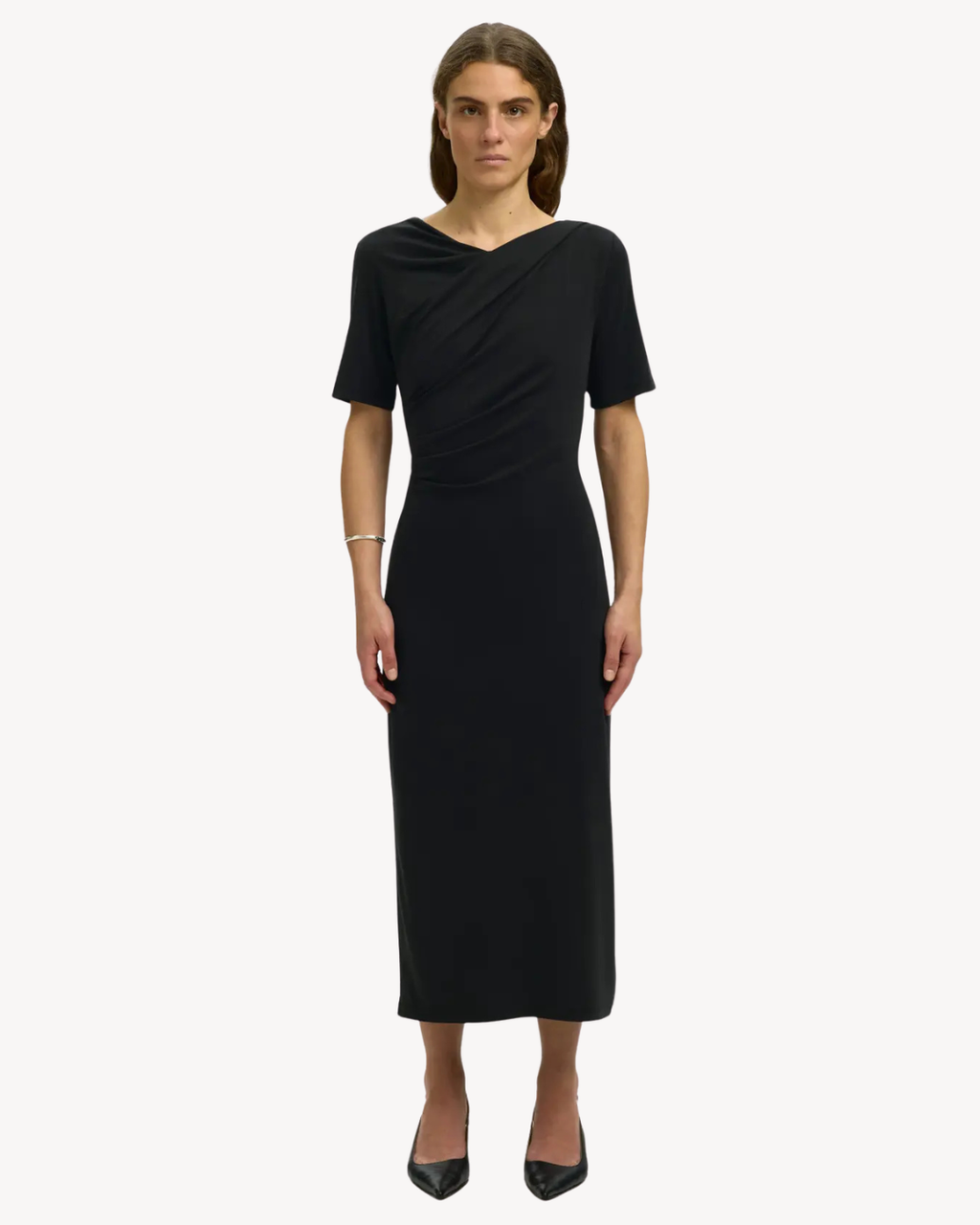 Selected Femme - Slwmoa SS Draped Midi Dress EX - Nero