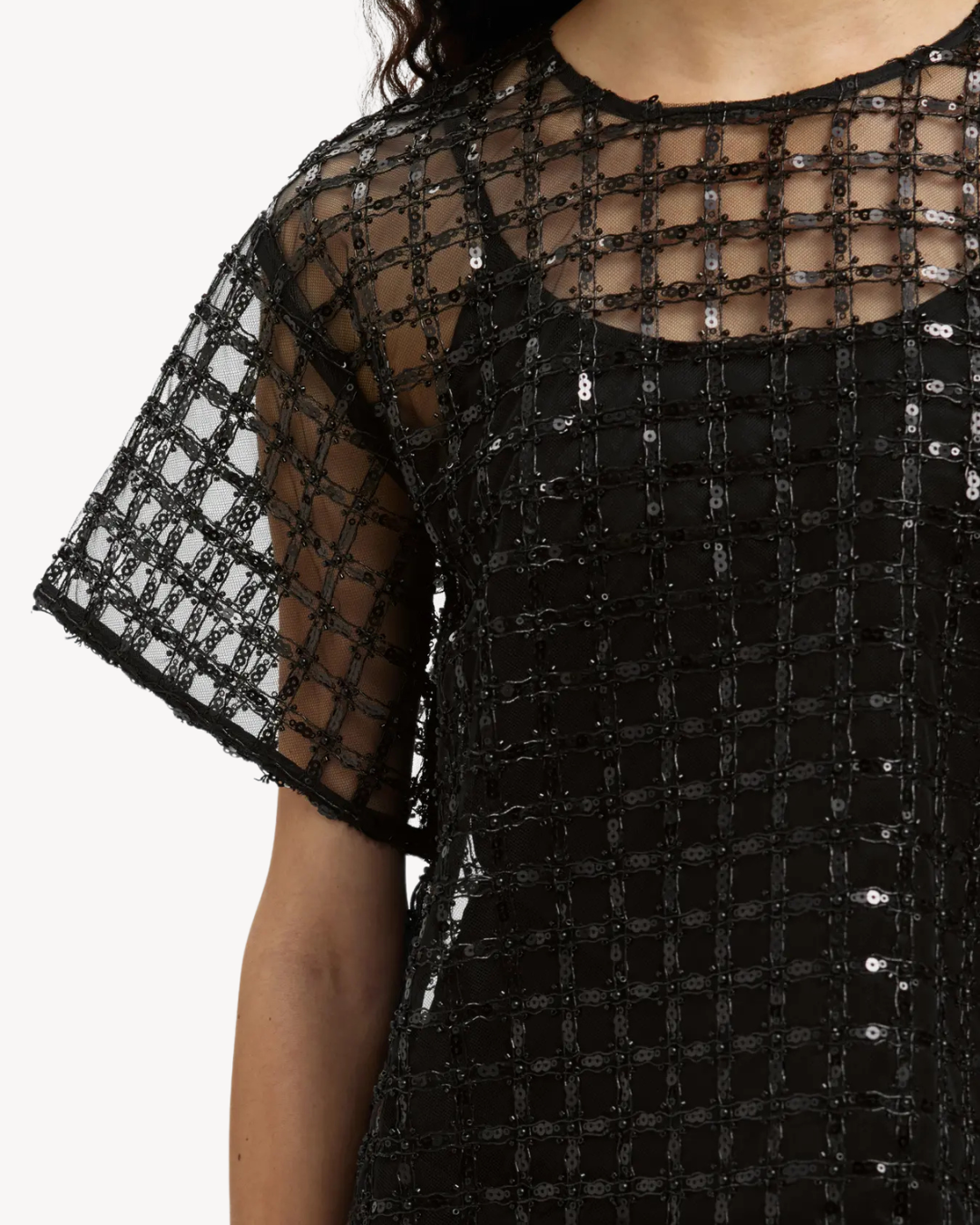 Selected Femme - Slflaren SS Cropped Sequins Top B - Nero