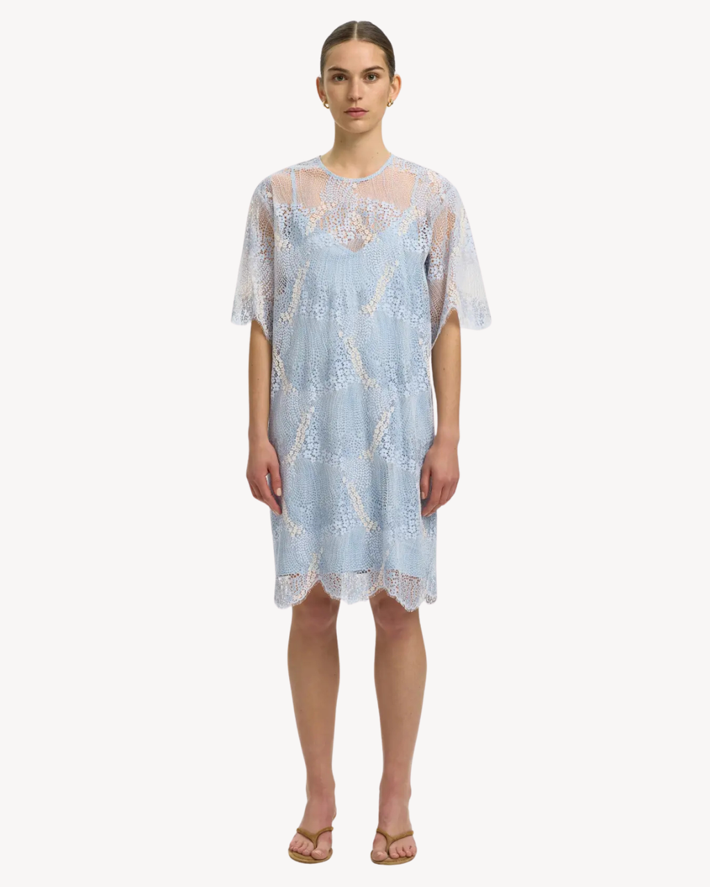 Selected Femme - Slffelica Relaxed 2/4 Short Lace Dress EX - Cashmere Blue