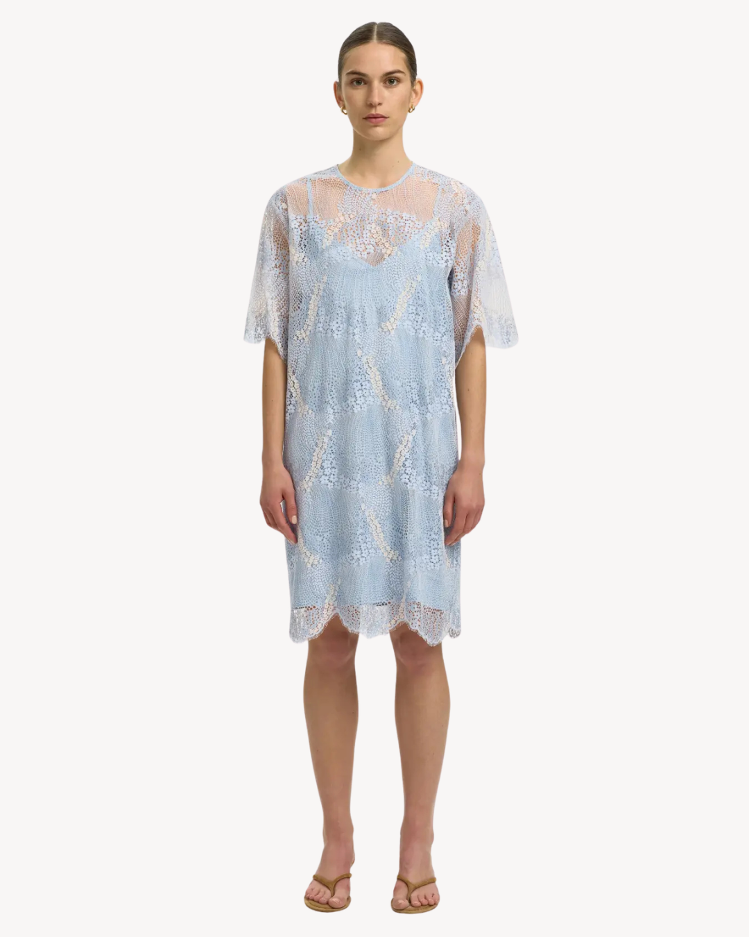 Selected Femme - Slffelica Relaxed 2/4 Short Lace Dress EX - Cashmere Blue