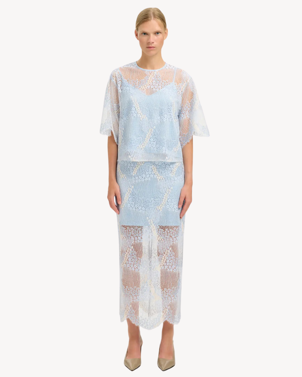 Selected Femme - Slffelica HW Ankle Lace Skirt - Cashmere Blue