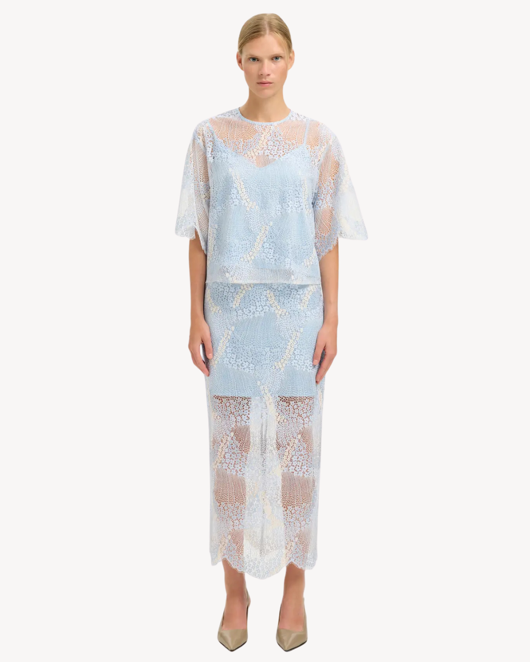 Selected Femme - Slffelica HW Ankle Lace Skirt - Cashmere Blue