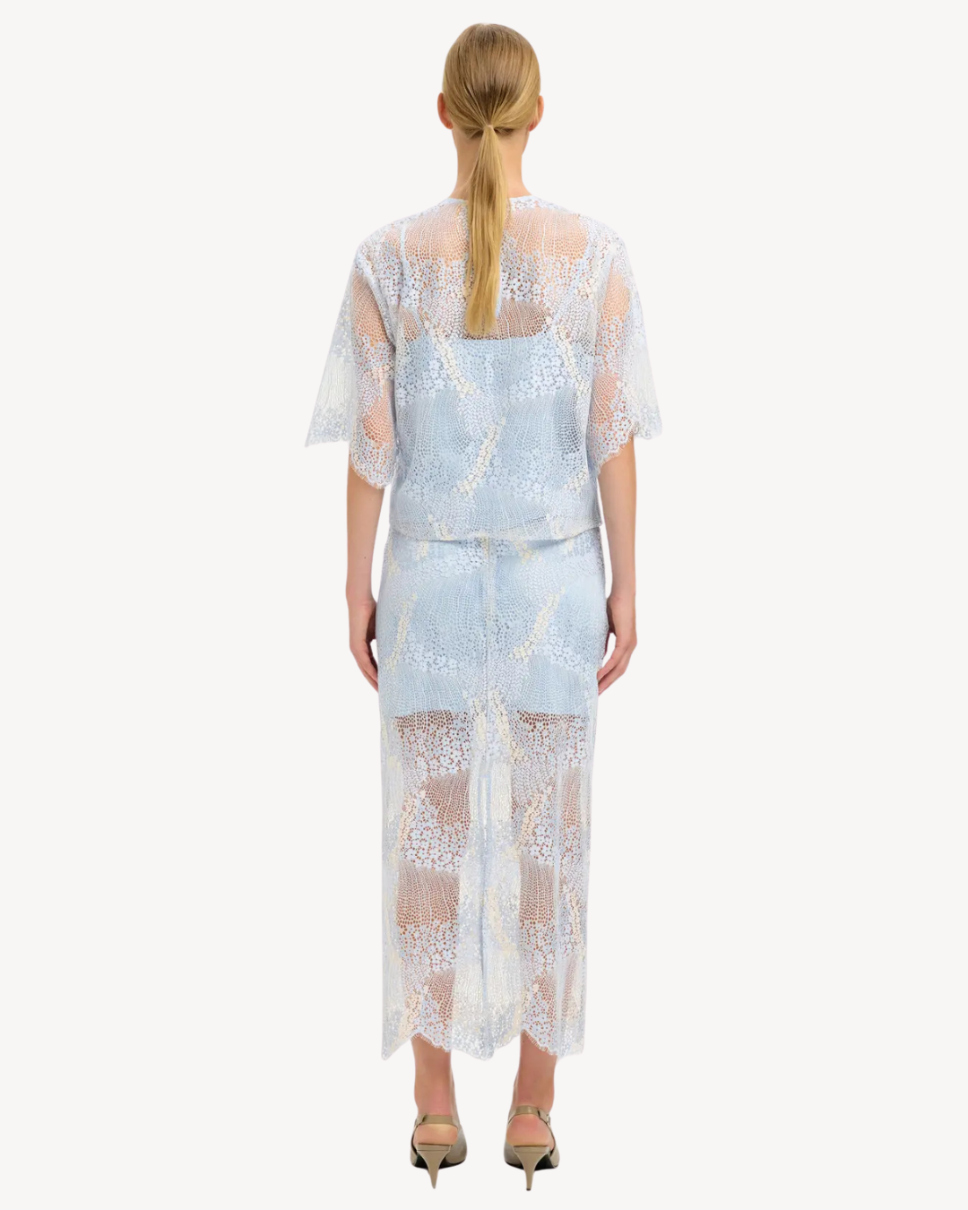 Selected Femme - Slffelica HW Ankle Lace Skirt - Cashmere Blue