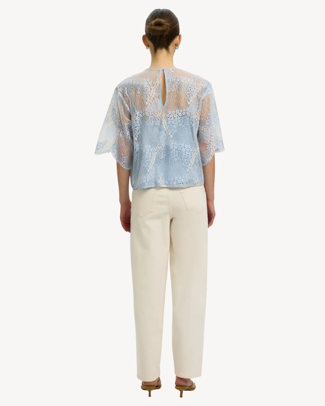 Selected Femme - Slffelica 2/4 Cropped Lace Top EX - Cashmere Blue