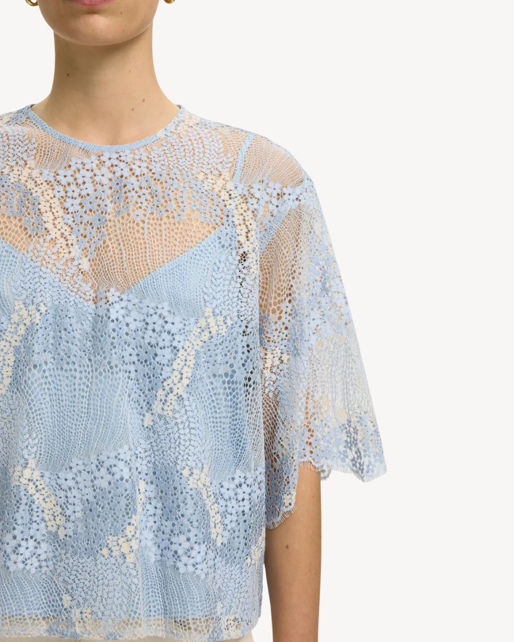Selected Femme - Slffelica 2/4 Cropped Lace Top EX - Cashmere Blue