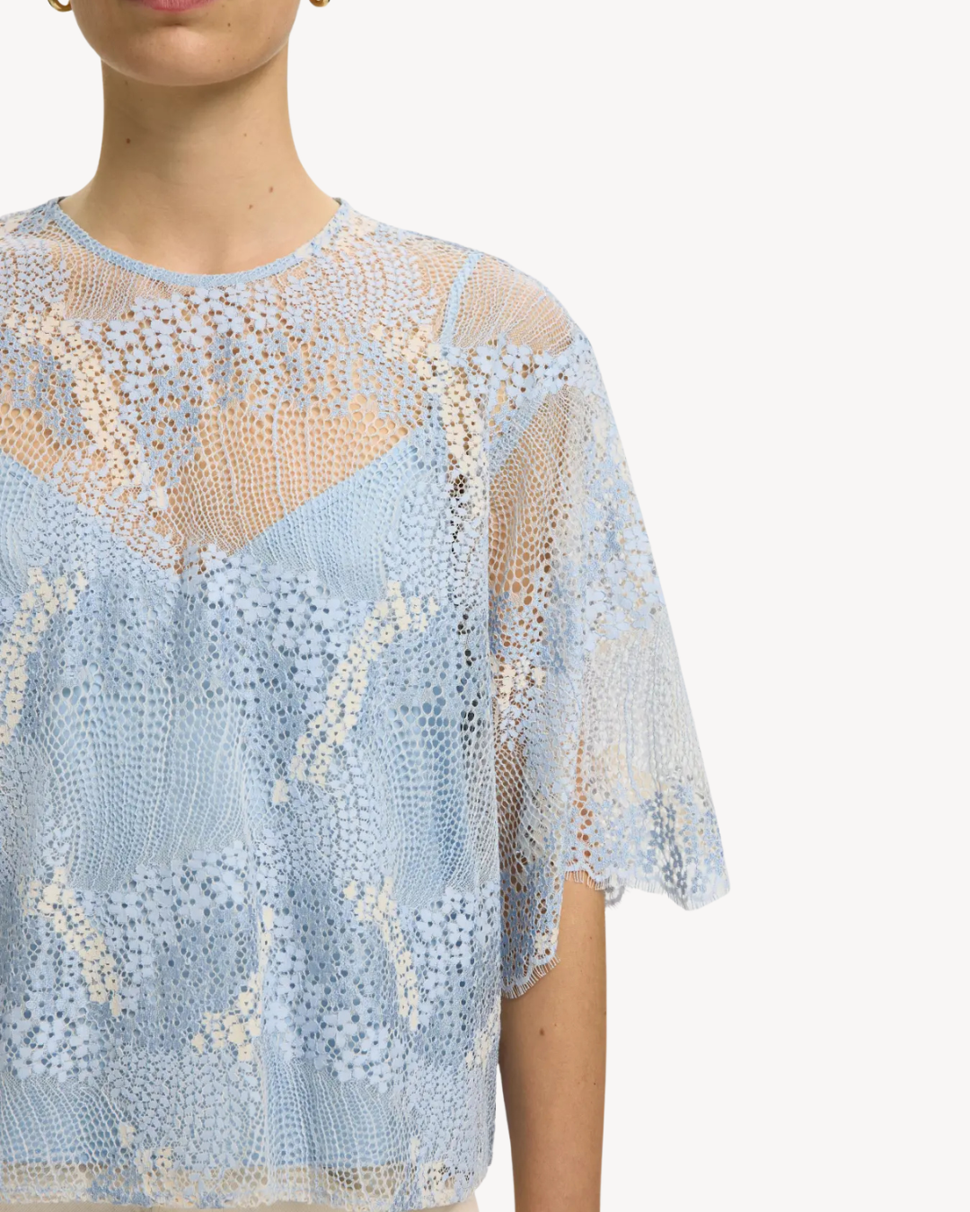 Selected Femme - Slffelica 2/4 Cropped Lace Top EX - Cashmere Blue