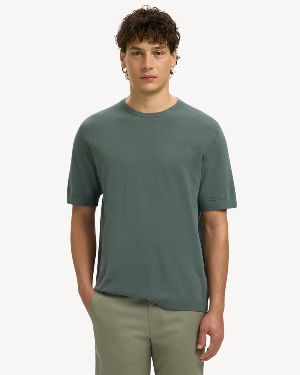 Selected Homme - Slhtorino SS Knit Crew Neck Noos - Verde
