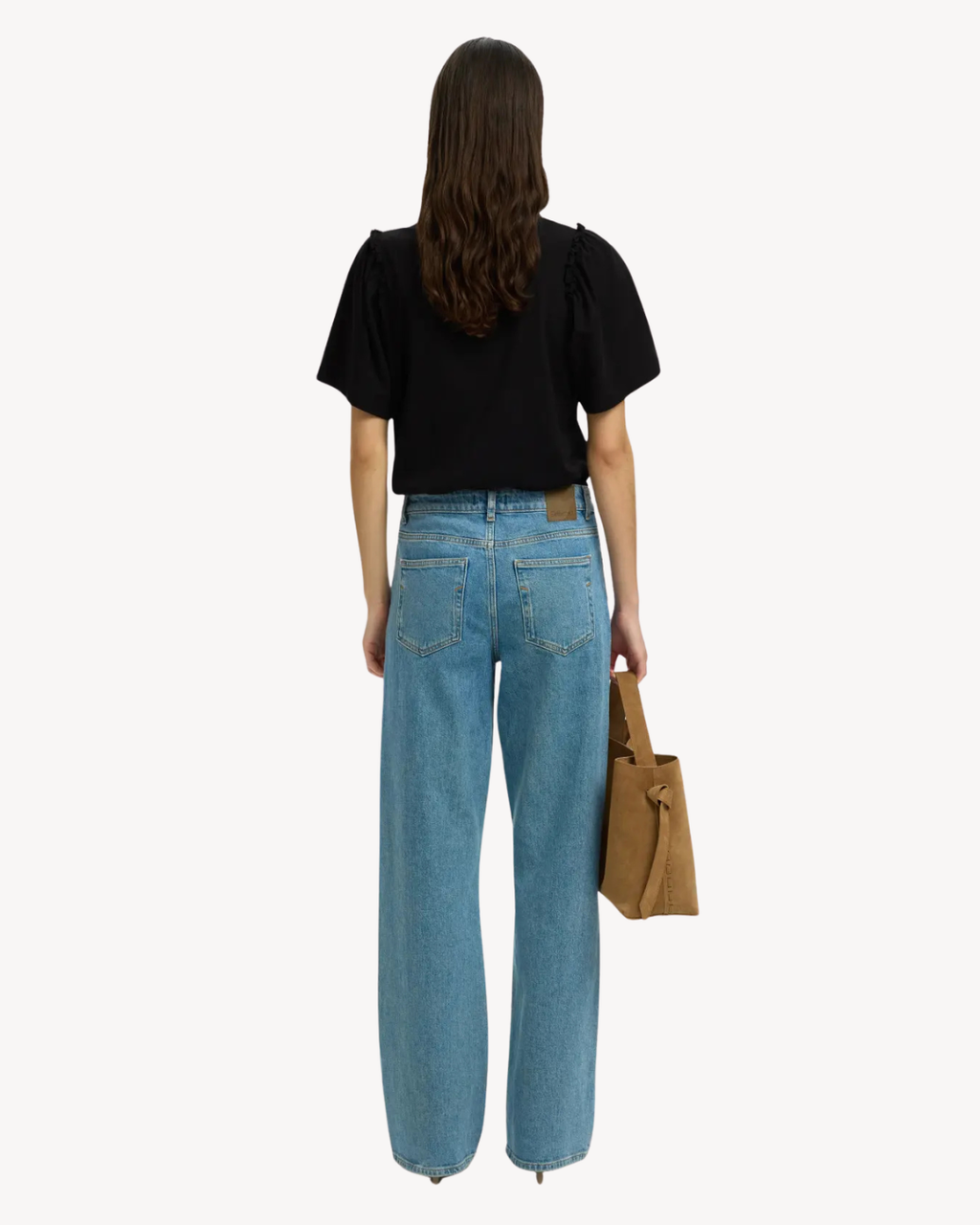 Selected Femme - Slfpenelope 2/4 Ruffle Tee Noos - Nero