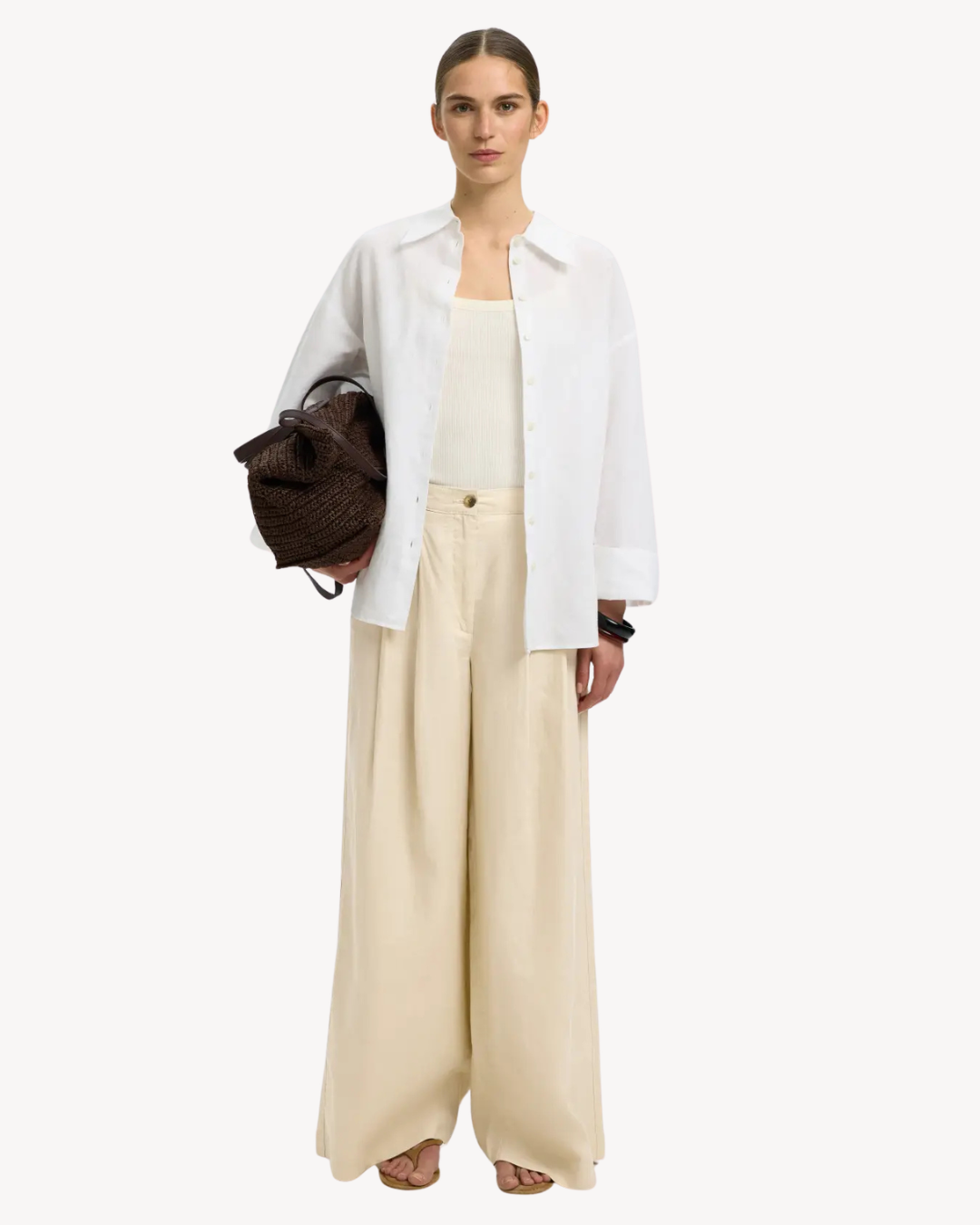 Selected Femme - Slfextra Wide Magna MW Linen Pant - Beige