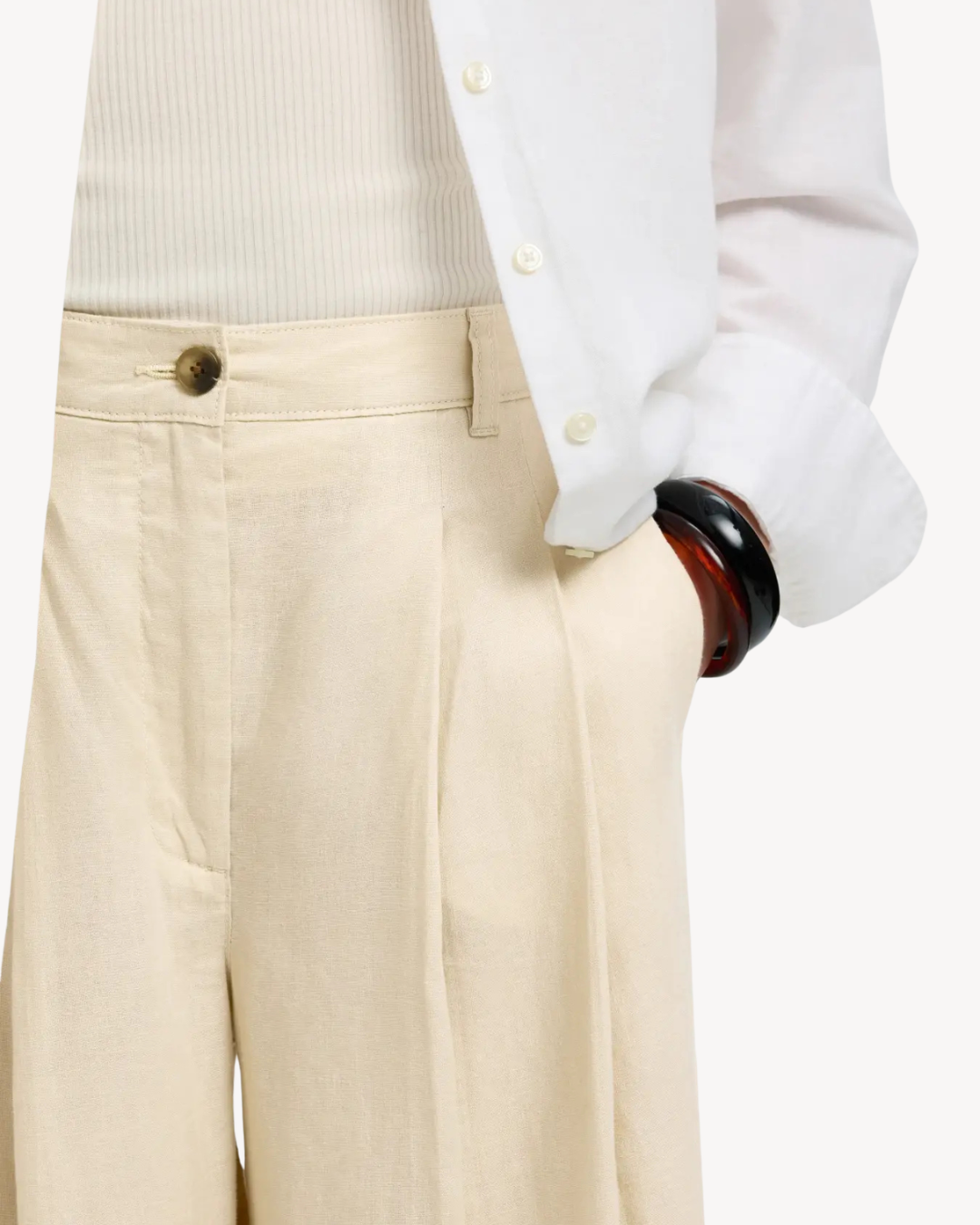 Selected Femme - Slfextra Wide Magna MW Linen Pant - Beige