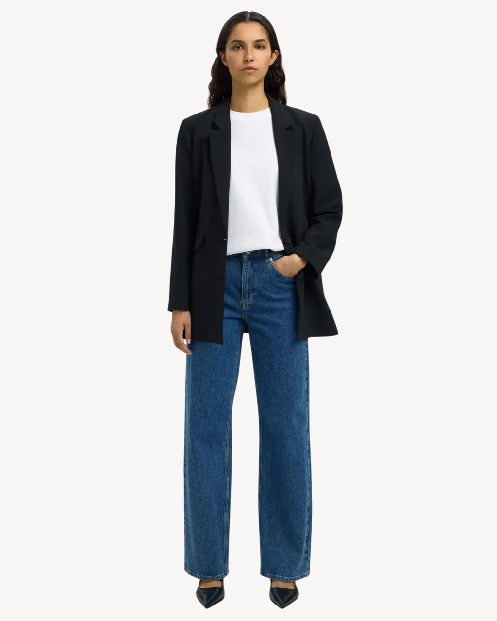 Selected Femme - Slwwide Bea-Kori HW Jeans Noos - Blu