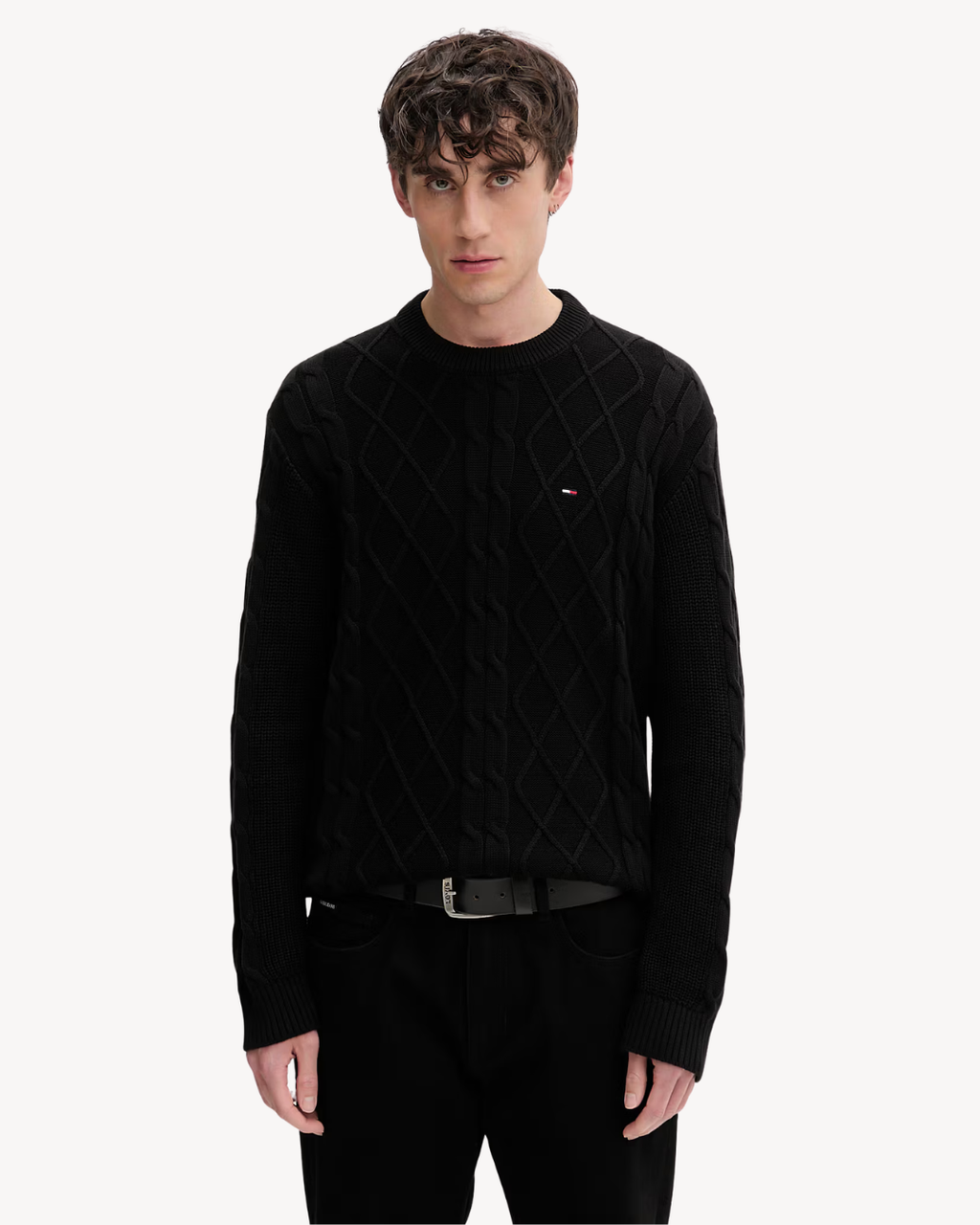 Tommy Jeans - Tjm Reg Classic Flag Cable Sweater - Nero