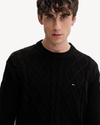 Tommy Jeans - Tjm Reg Classic Flag Cable Sweater - Nero