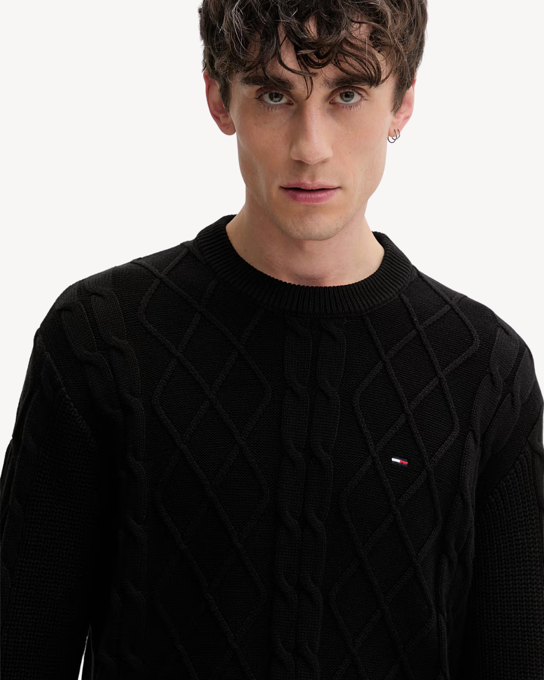 Tommy Jeans - Tjm Reg Classic Flag Cable Sweater - Nero