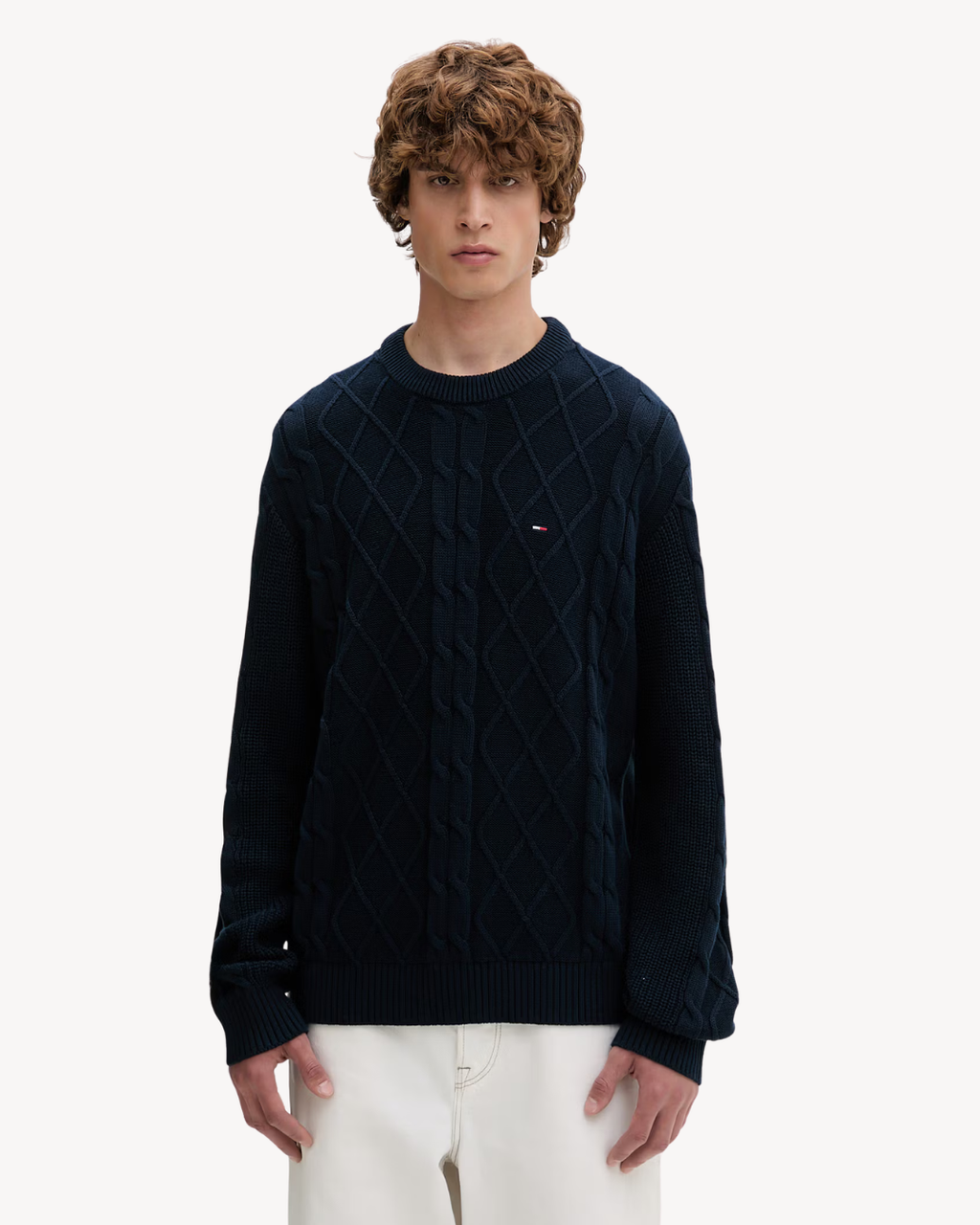 Tommy Jeans - Tjm Reg Classic Flag Cable Sweater - Blu