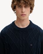 Tommy Jeans - Tjm Reg Classic Flag Cable Sweater - Blu