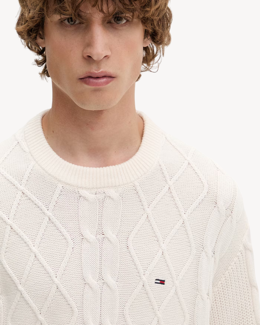 Tommy Jeans - Tjm Reg Classic Flag Cable Sweater - Bianco