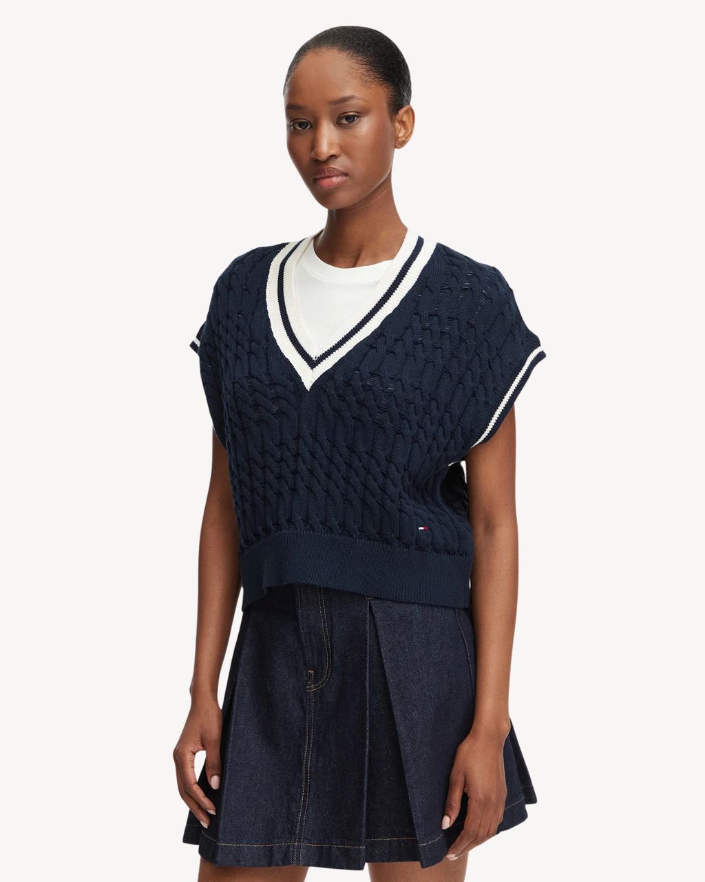 Tommy Jeans - Tjw Tipping V Neck Cable Vest - Blu