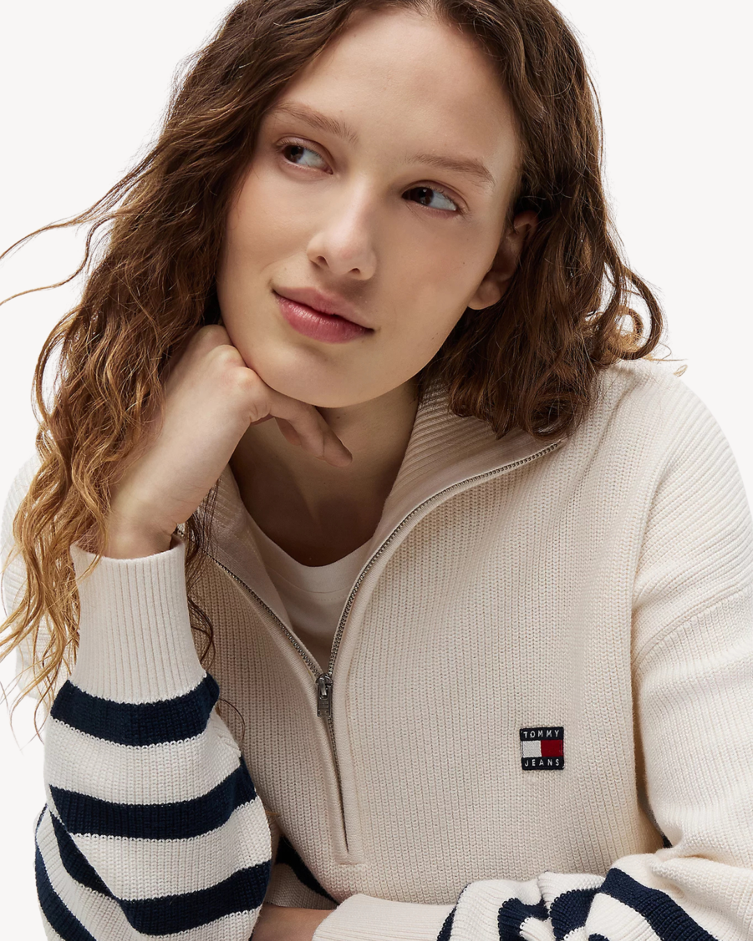 Tommy Jeans - Tjw Stripe Quarter Zip Sweater - Bianco