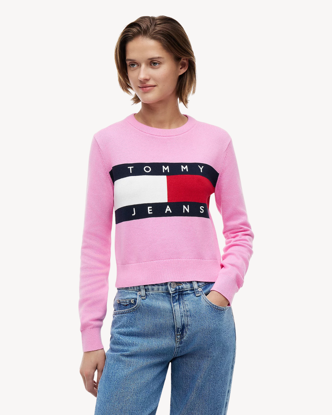 Tommy Jeans - Tjw Flag Crew Neck Sweater Ext - Pink Daisy
