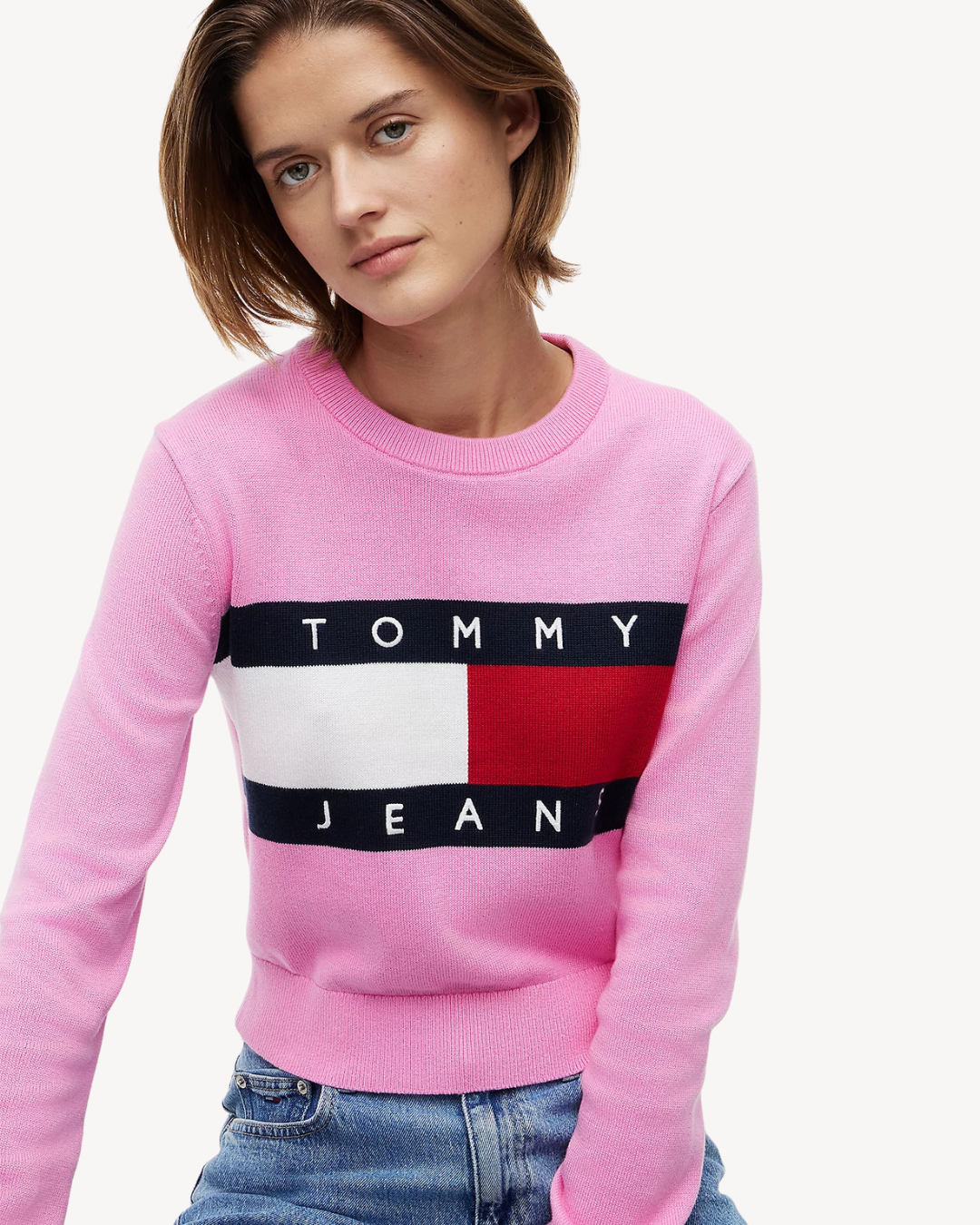 Tommy Jeans - Tjw Flag Crew Neck Sweater Ext - Pink Daisy