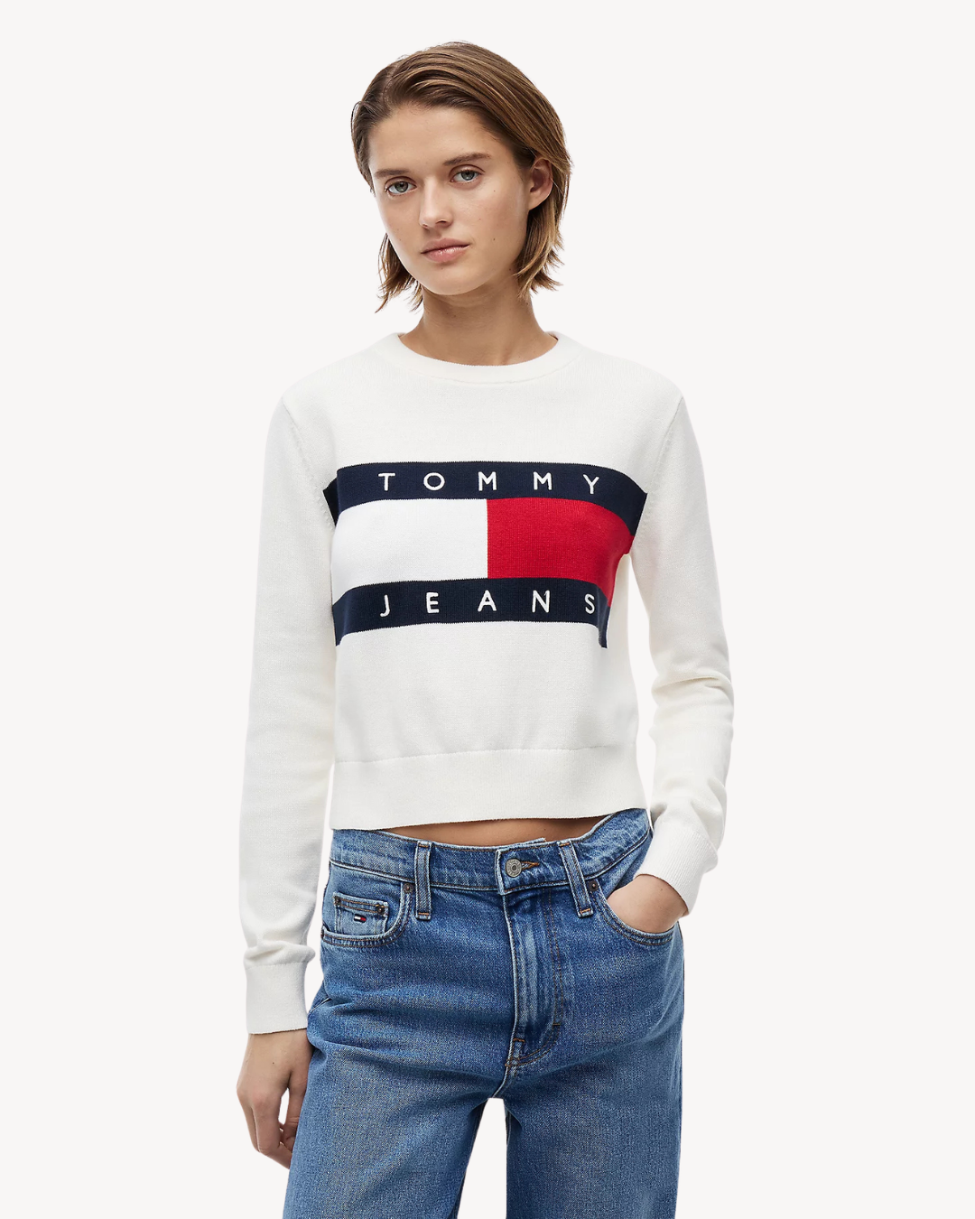 Tommy Jeans - Tjw Flag Crew Neck Sweater Ext - Bianco