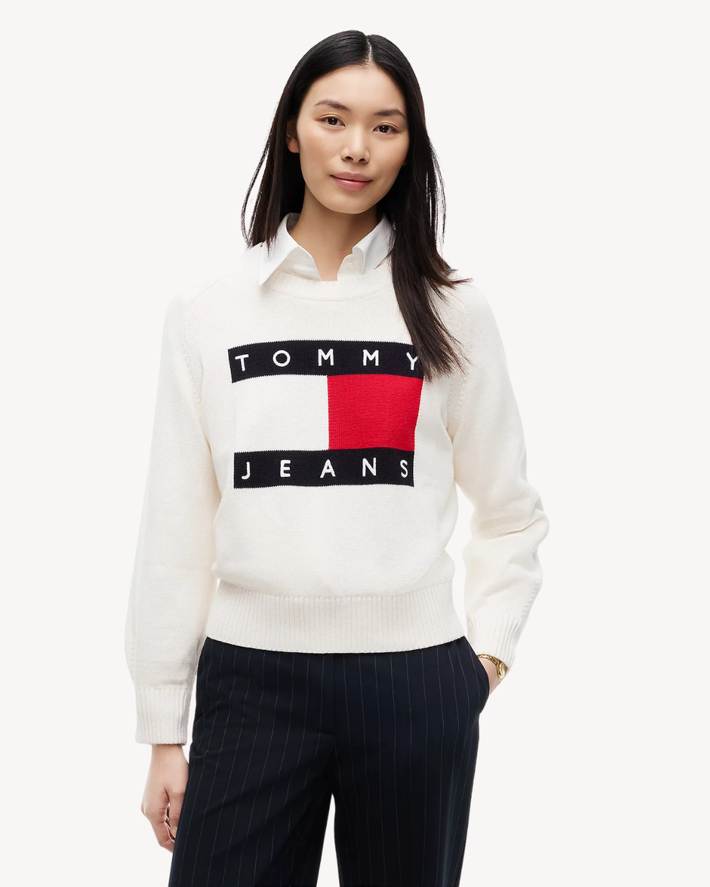 Tommy Jeans - Tjw Flag Sweater Ext - Bianco