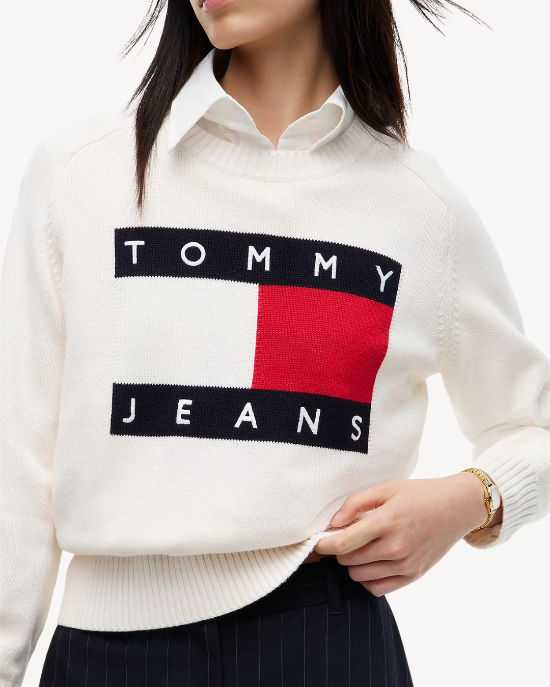 Tommy Jeans - Tjw Flag Sweater Ext - Bianco