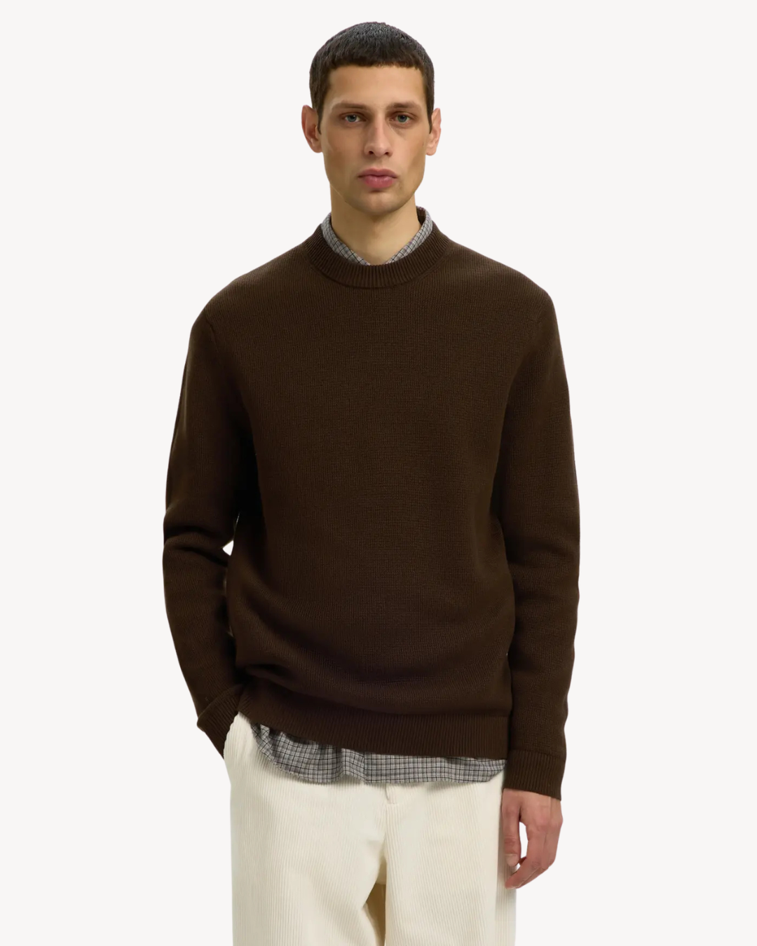 Selected Homme - Slhdane LS Knit Structure Crew Neck Noos - Demitasse