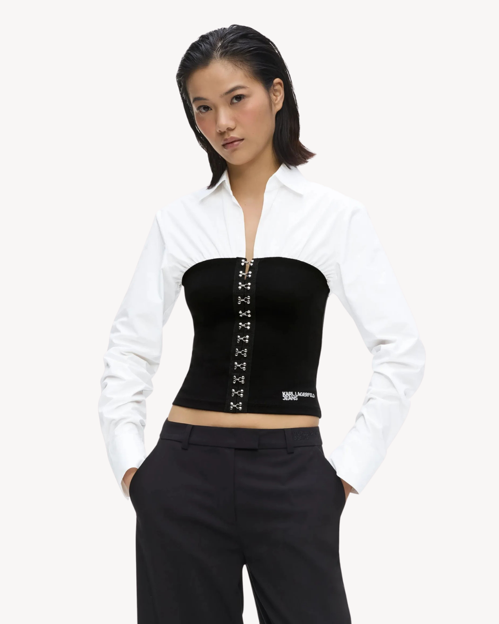 Karl Lagerfeld Jeans - Klj Mixed Poplin Blouse - Bianco e Nero