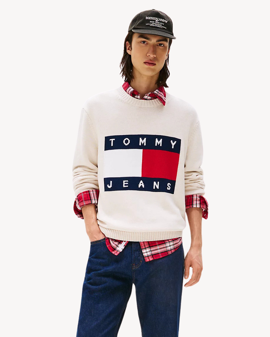 Tommy Jeans - Regular Melange Flag Sweater - Bianco